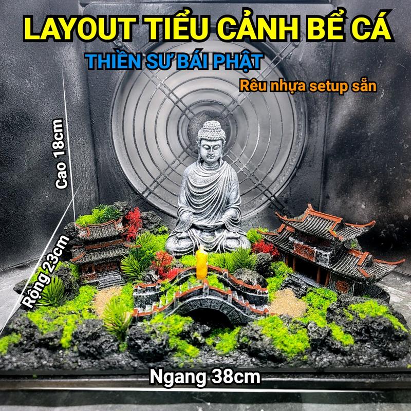 Layout Ngộ Không Bái Phật bể cá mini để bàn, phụ kiện bể cá thủy sinh setup sẵn, bể cá mini độc lạ nuôicá