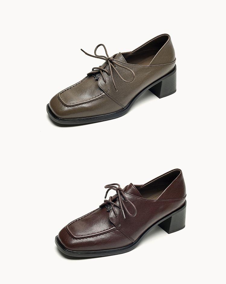 Product Introduction of Leather women's shoes fashion matching single shoes thick heel loafers inside and outside the full head layer of sheepskin Footwear Girl Comfort Closed Active 22