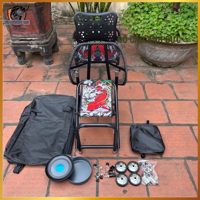 Ghế địa hình cá chép chuyên câu đài có pat cắm ô và pat đỡ cần