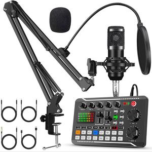 プロフェッショナルポッドキャストマイクバンドル、USB充電式コンデンサーマイク、ライブサウンドカードキット、音声チェンジャー＆ミキサー機能付き、PCスマートフォン用オーディオストリーミングマイクバンドル