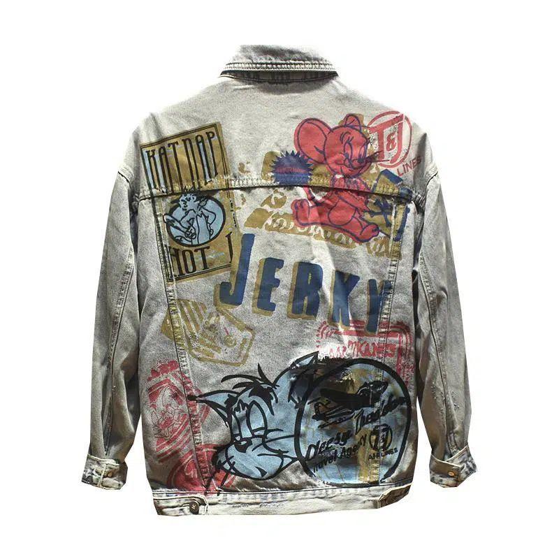 Áo Khoác Denim, Phong Cách Âu Mỹ, Họa Tiết Graffiti Màu Sáng, Thương Hiệu Thời Trang Rách, Áo Sơ Mi Denim Đường Phố Âu Mỹ Thương Hiệu Thời Trang, Dành Cho Nam Giới, Xu Hướng Mùa Hè, 2024Mới 4