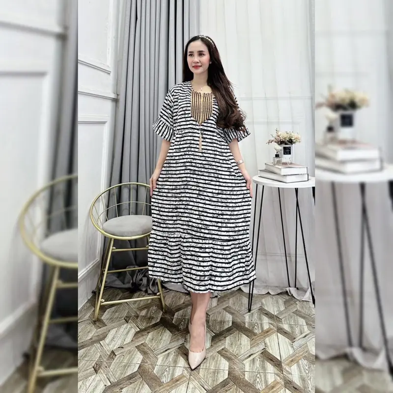 Daster Wanita Sultan Terbaru 2024 Renda Warna Hitam Motif Salur Rayon Busui Resleting Motif Kekinian Murah Lengan Pendek Nyaman Batik Santai 4