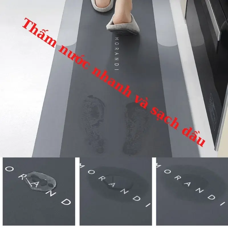 Thảm nhà bếp bộ 2 silicon chống trượt siêu thấm hút cao cấp, thảm lau chân nhà bếp siêu thấm nước đẹp cute nhã nhặn 5