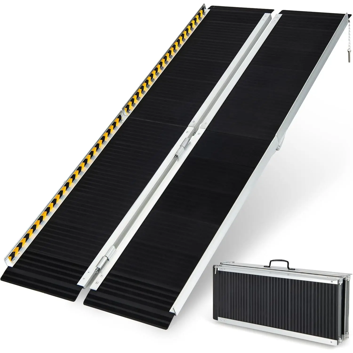 [Limited time deal]3FT/4FT/5FT/6FT Wheelchair Ramp, Folding Portable Aluminum Ramp with Transition Plate and Reflective Warning Stickers, Non-Slip Threshold Ramp for Home, Steps & Stairs, 272kg Capacity (6FT)