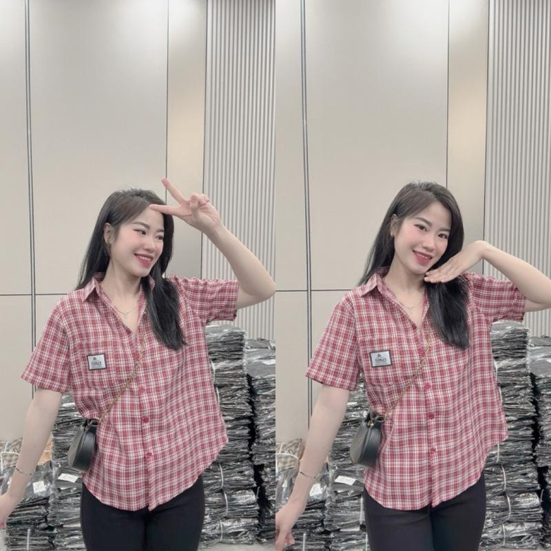 Áo Sơ Mi Nữ caro Tay Ngắn 1 Túi Logo CD8