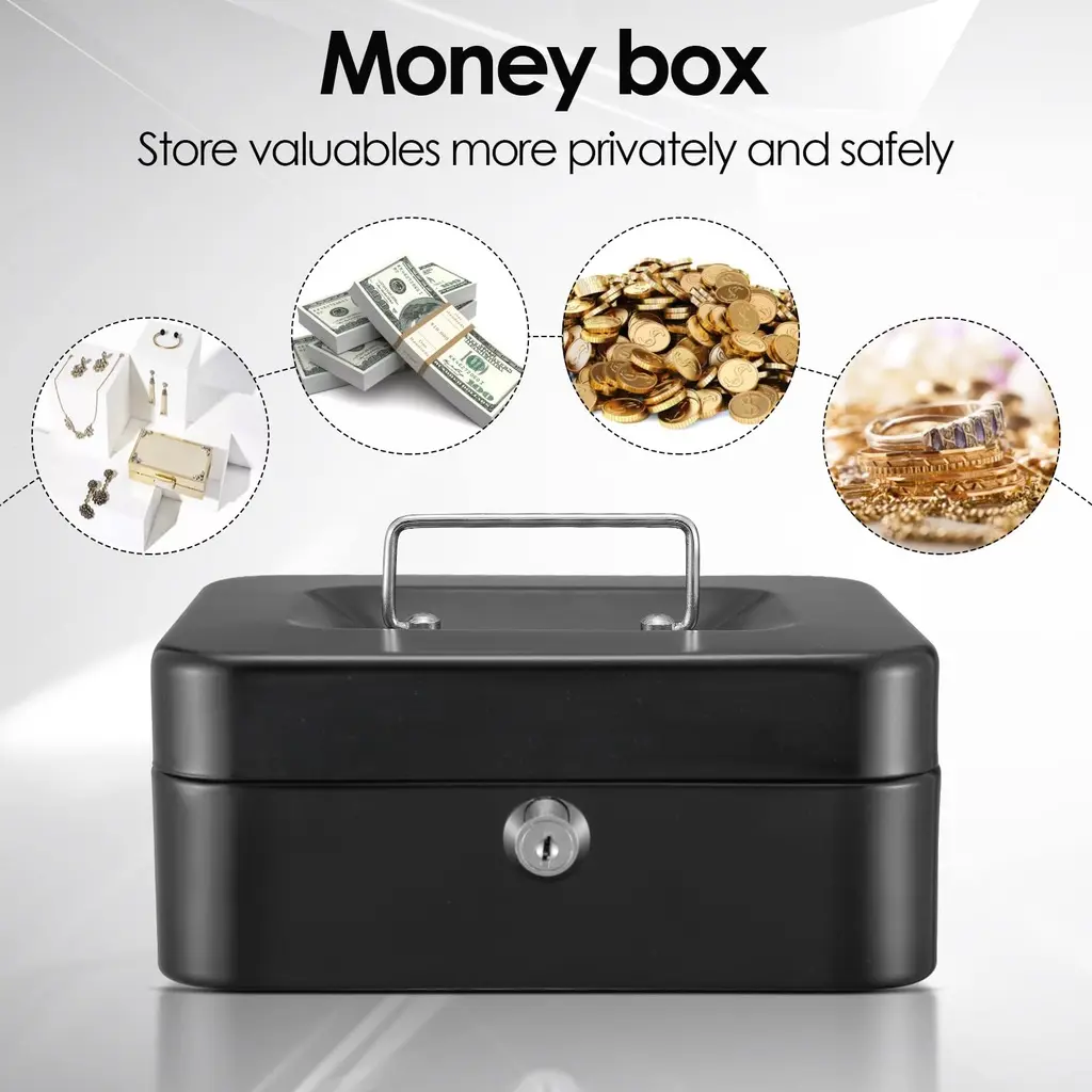 (Ready Stock) Steel Cash Box Safe with Key Lock/Combination Lock,Money Safe Box with Removable Coin Tray 2 Layers Cash Drawer