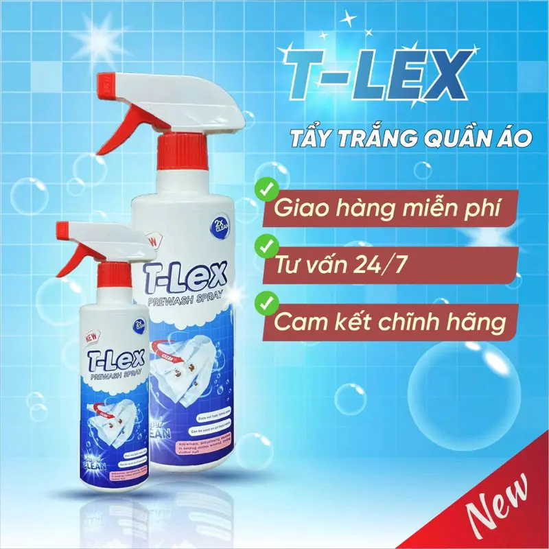 Tẩy Trắng Quần Áo T-LEX 500ml Tẩy Mốc, Ố Vàng Quần Áo, Vết Bẩn - Chính Hãng Không Làm Phai Màu Vải Làm Sạch xịt  mốc 3