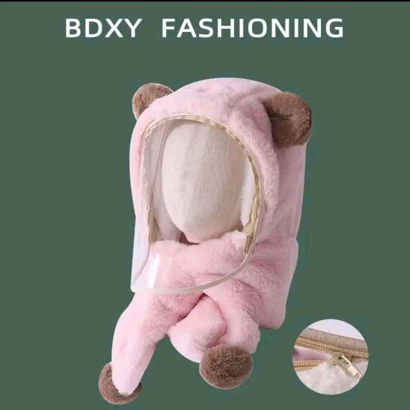 Mũ lông cừu trùm đầu kèm kính, chống gió, che tai 3 in 1 chống lạnh cho bé 6