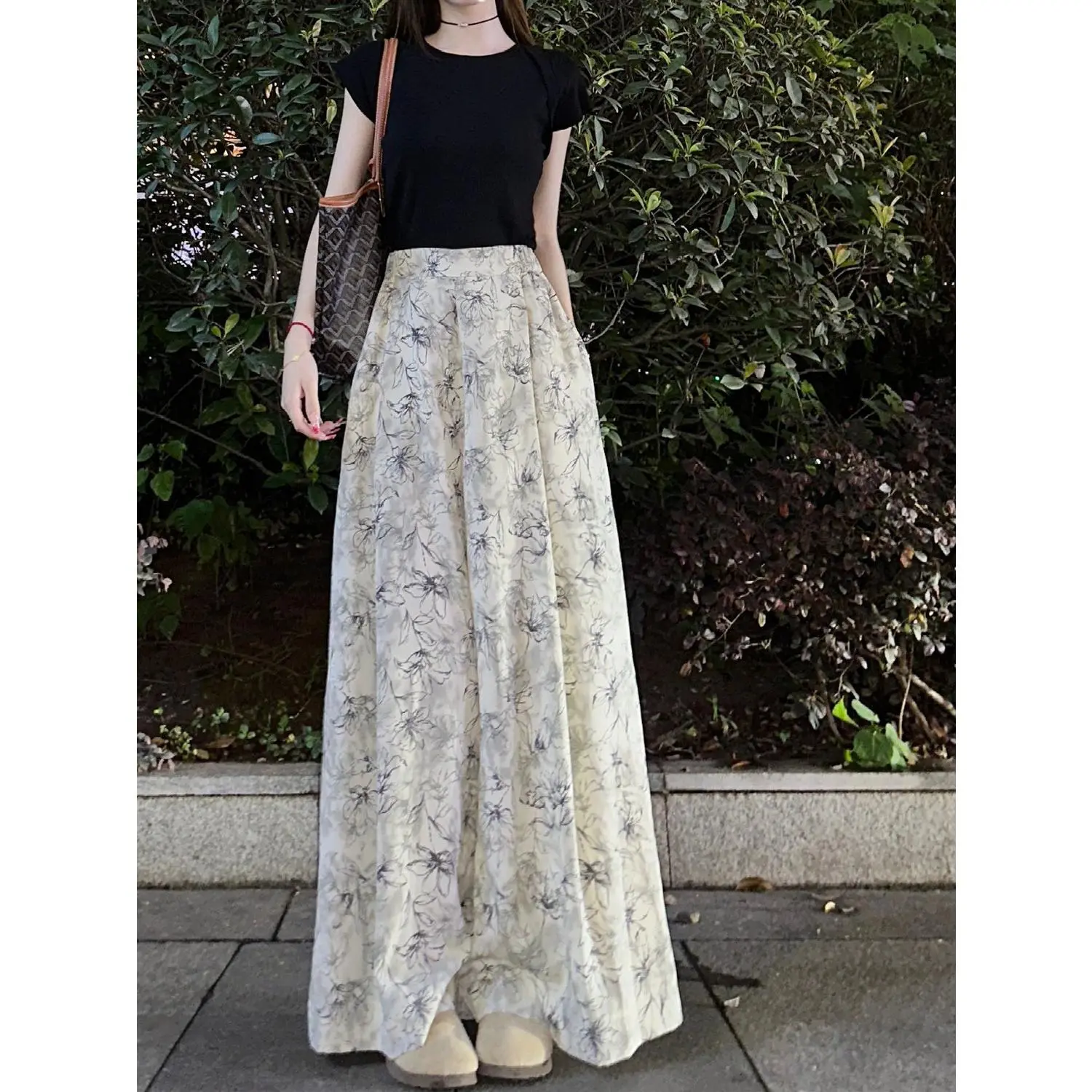 Tall Lengthened Summer New Loose Wide-Leg Pants Women's High Waist Drooping Straight Ink Printing Mop Casual Pants wide  ribcage  outfit celana  maharani  kemala celana  kulot  lope  lope