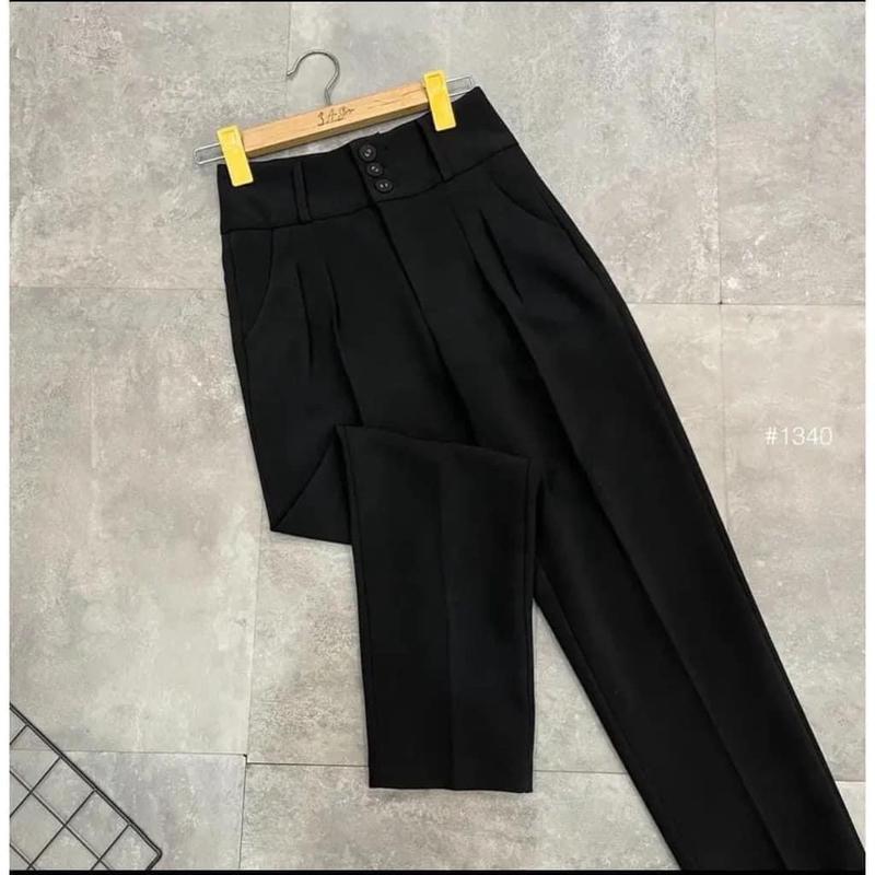 Quần baggy 3 cúc cạp cao chất tuyết mưa cao cấp 2 màu đen, kem Nữ Pants