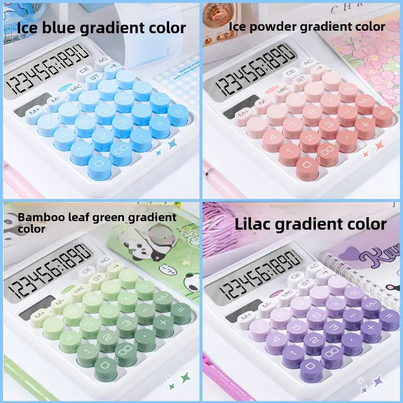1Pc Keyboard Calculator Office 12-digit Mechanical Calculator Cute Candy Color Calculator Desktop Stationery Supplies