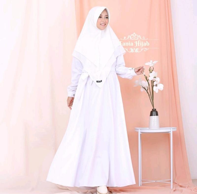 Gamis Katun Toyobo Putih Bersih  Gamis Polos Muslimah Dewasa Terbaru Gamis Dress Lengan Renda • simpel 2