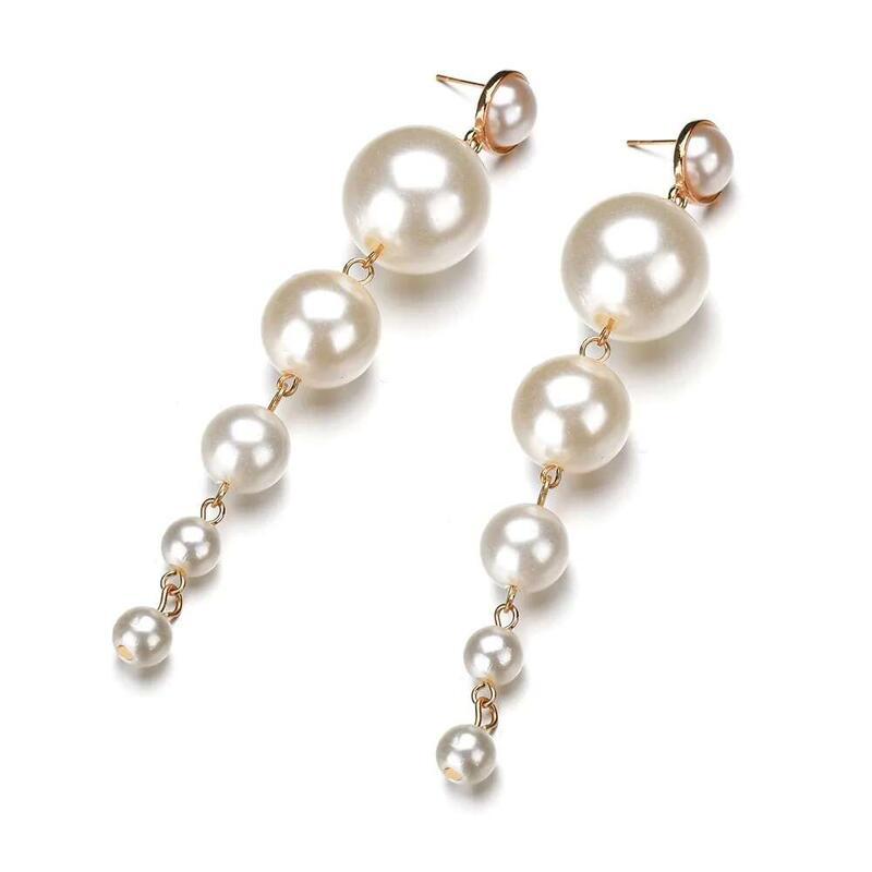 Product Introduction of Simulated Pearl Stud Fashion Long Statement Earrings for Womenn Party Wedding Female Jewelry Gift 5