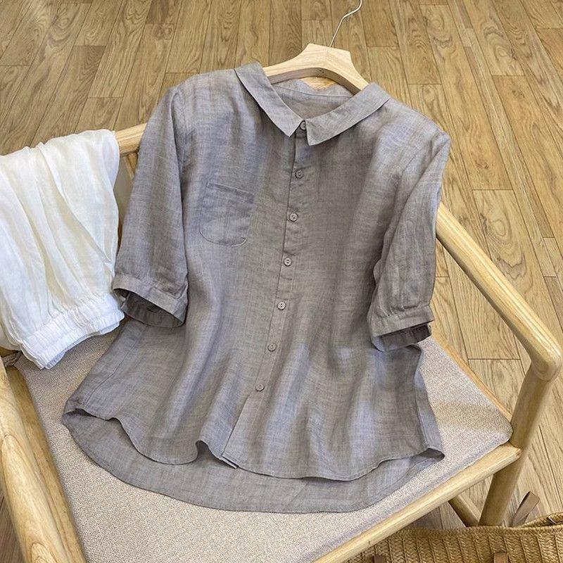 Product Introduction of Foreign Trade Export Brand Tail Single Cotton Short-Sleeved Shirt Women's Summer Loose-Fitting Lightweight Thin Casual plus Size Baby Shirt Top 3