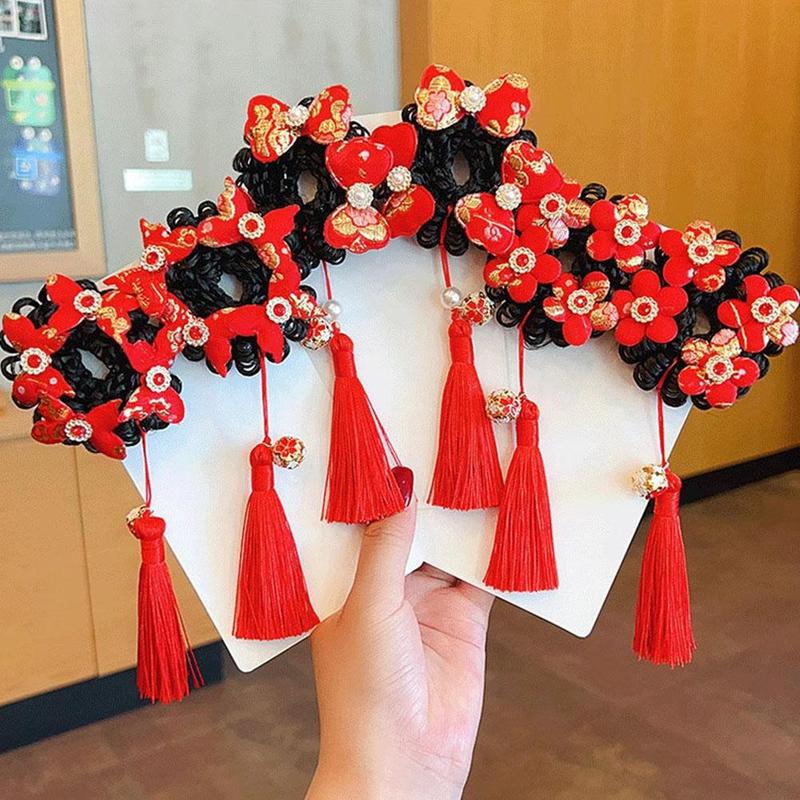 Product Introduction of Tóc Giả Trẻ Em, Phụ Kiện Tóc Scrunchies Bóng Tua Rua, cài tóc Cô Gái Năm, Phong Cách Cổ Trang Mới, C4J1 19