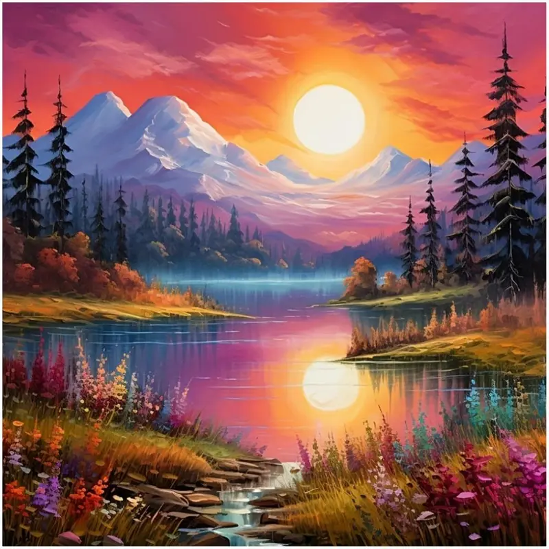 Sunset & Forest Pattern  DIY Diamond Arts Colorful Painting Kit without Frame, DIY Decorative Art Picture for Beginner, Wall Art Decor for Home Living Room Bedroom 0