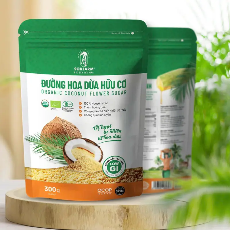 Đường hoa dừa hữu cơ sokfarm - Đường không tinh luyện, chậm hấp thu, GI thấp, thơm hương dừa 3