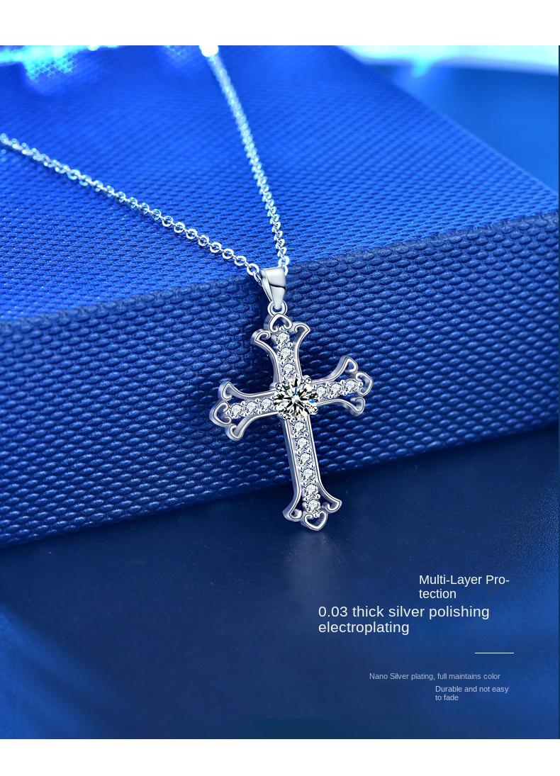 925 Sterling Silver Moissanite Cross Pendant Necklace3