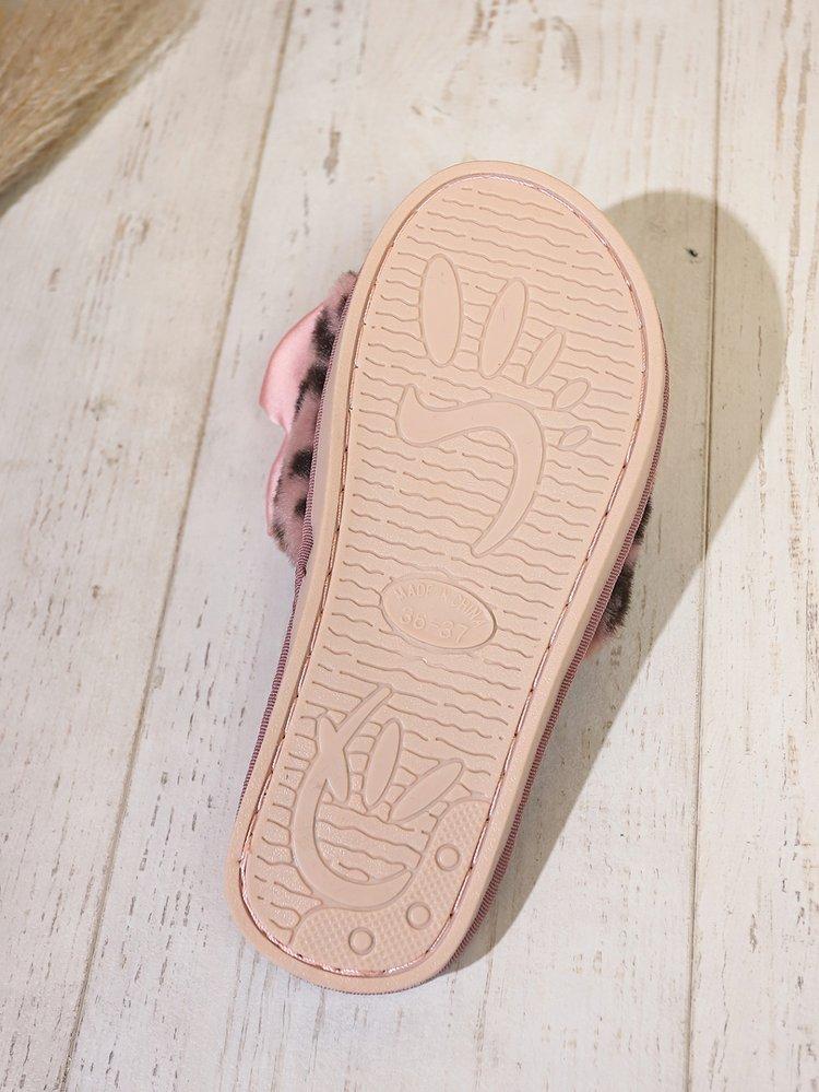 Product Introduction of Fluffy Leopard Bowknot Slippers Women's Autumn and Winter Flat Home Floor Slippers Open Toe Cotton Slippers Women's Flat-Heeled Slippers Rubber Suede 14