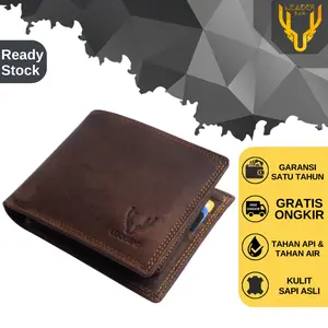 Dompet Pendek Pria Kulit Sapi Asli Crazy Hourse Leather Leaderbag Lipat Terbaru Warna Coklat Waterproof Dan Tahan Api NEPTUNE V1