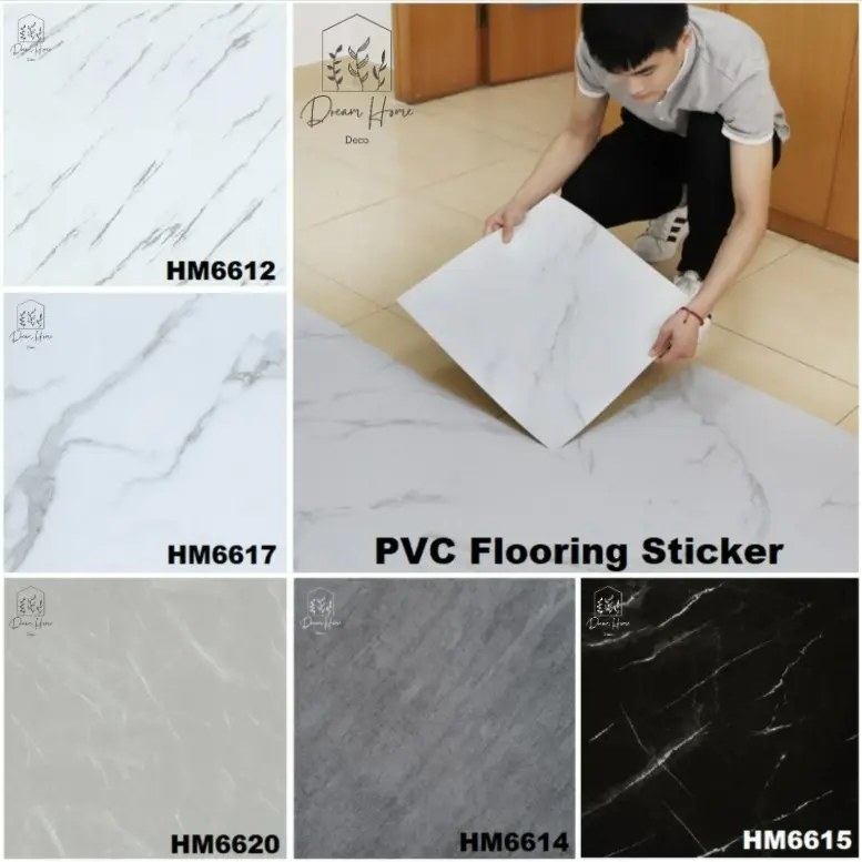 1 Piece 45.7cm x 45.7cm PVC Floor Panel Marble Floor Sticker Thickness 2mm Lantai Stiker Marmar Waterproof Anti-Slip Anti Scratch Anti Termite Oil Resistant Flooring Home