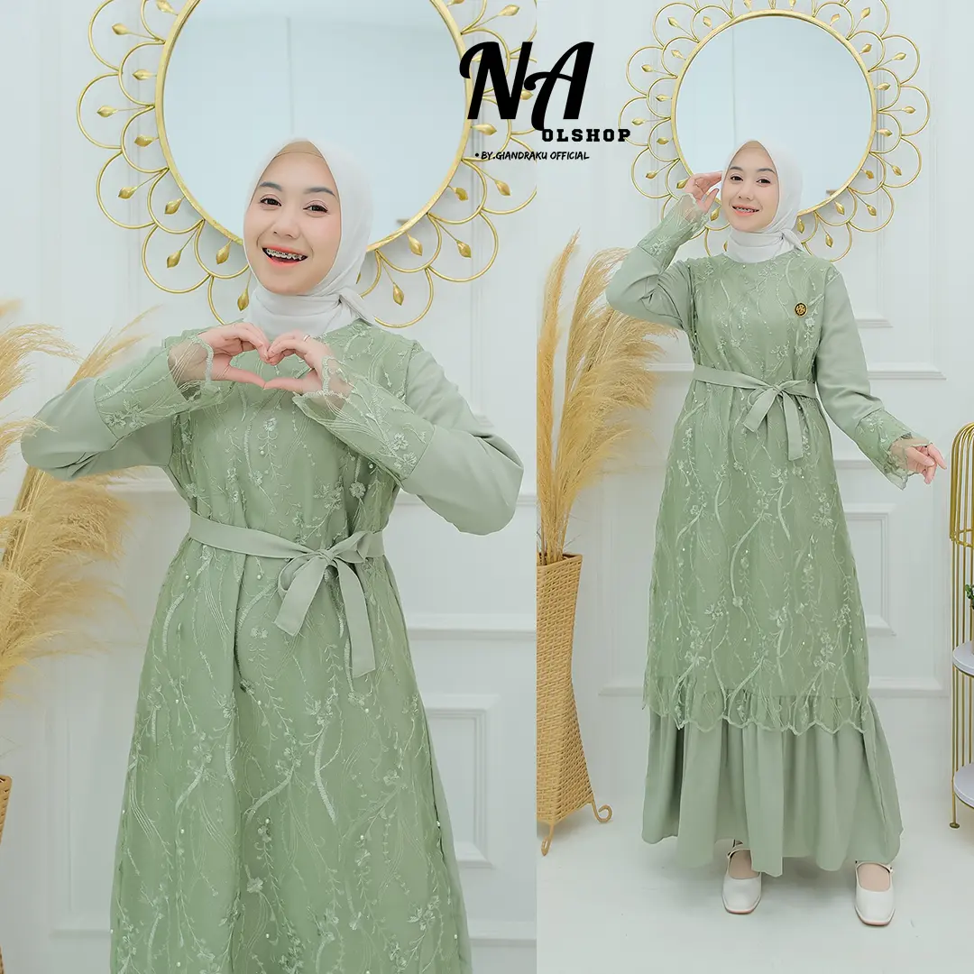Gamis terbaru Brokat  Motif tile bordir SABRINA DRESS elegan simple cantik ukuran L XL XXL JUMBO