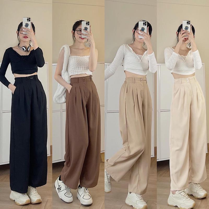 Quần Vải Nữ Ống Rộng JEM CLOSET Chất Liệu Xẹc Mỹ Lưng Cao Cạp Chun Thiết Kế Tôn Dáng MINMIN 2962 Women Ong