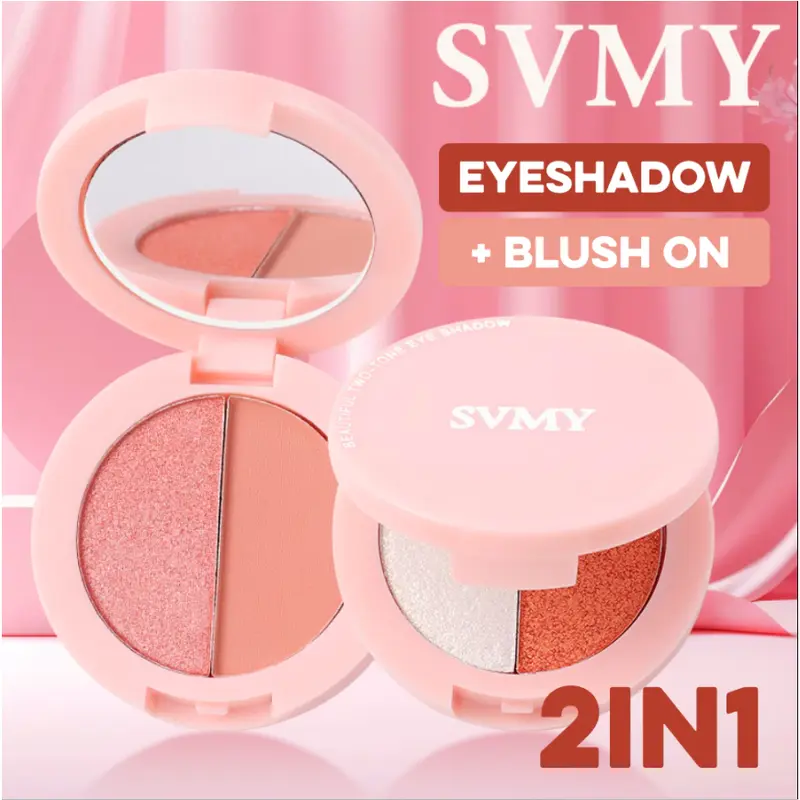 Perona mata Eyeshadow 2 warna kombinasi + Kuas Matte Glitter Highlighter Shimmer Blush Makeup 1