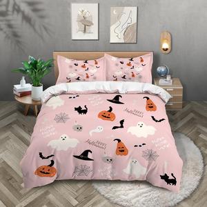 Duvet Cover Set, 3 Counts/set Including 1 Count Duvet Cover & 2 Counts Pillowcases without Filler, Halloween Themed  Soft Comfortable Bedding Set for Home Bedroom Hotel Dormitory