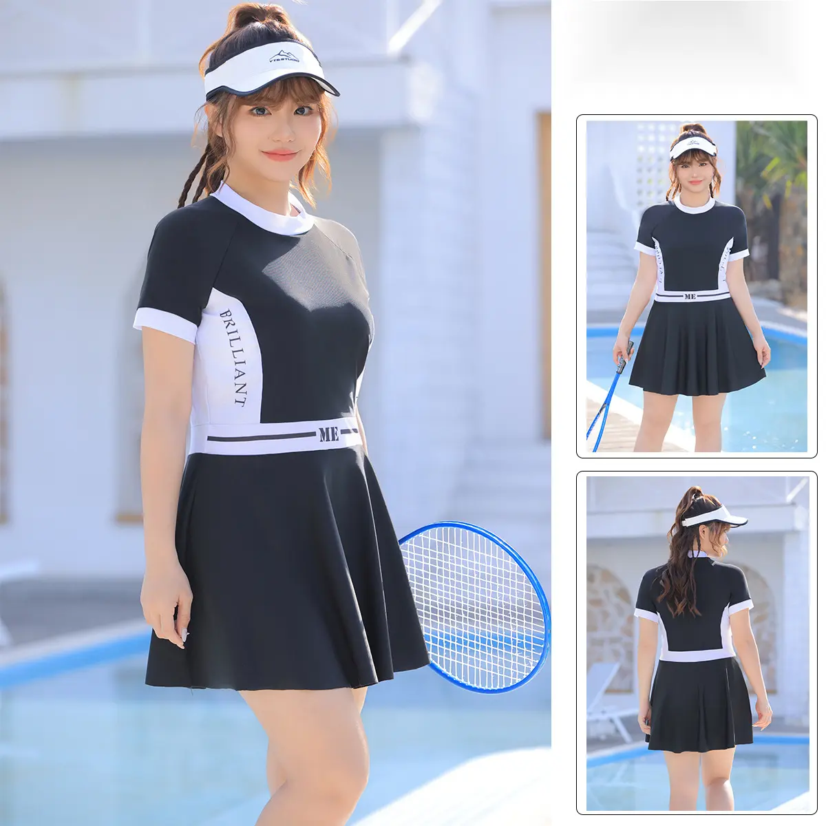 2025 New One-Piece Swimsuit for Women, Flattering and Slimming, Tummy-Hiding, Casual Sports Style, Skirted Vacation Racing Swimsuit