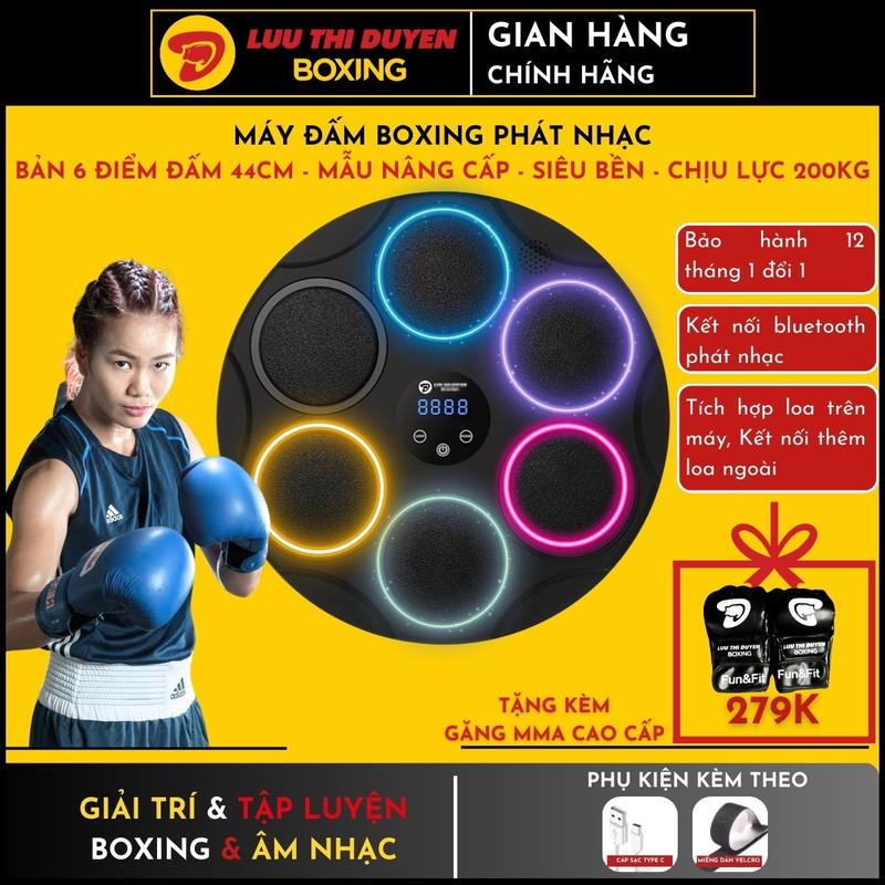 Máy đấm Boxing phát nhạc, Máy tập boxing theo nhạc - Siêu bền - Chịu lực 200Kg -  Bản 6 điểm đấm, đường kính lớn  44cm - Bảo hành 12 tháng - Máy đấm bốc tính điểm – Máy đấm bốc gắn tường tại nhà – Máy đấm bốc âm nhạc – Chính hãng Lừu Thị Duyên Boxing