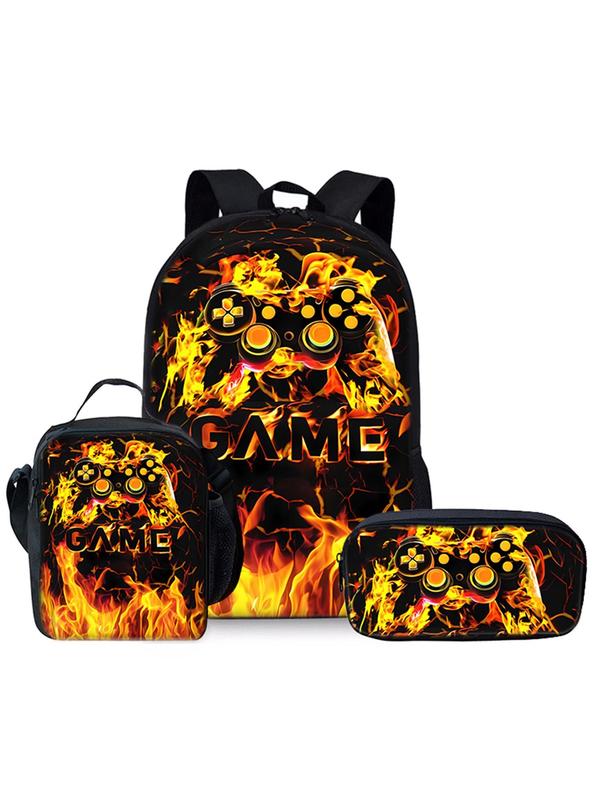 Game Controller Print Backpack & Lunch Bag & Pencil Case Set, Casual Versatile Backpack Set for Men & Women, Trendy All-match Bag Set for Daily Use 7