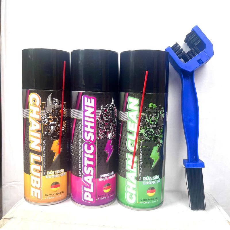 Combo  Chăm Sóc Xe Sprayking Gồm Rửa Sên Sprayking, Dưỡng Sên Sprayking, Phục Hồi Nhựa Nhám Kèm Bàn Chải 3D