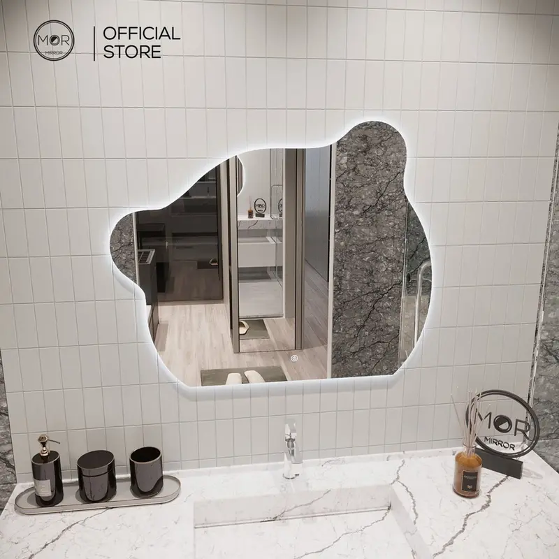 Gương Treo Tường Hình Chú Gấu Decor Phòng Tắm Cao Cấp MOR MIRROR Nhiều kícḣ Thước Đầy Đủ Phụ Kiện Trang Trí Nhà Tráng Gương Trang Trí Đồng Gương Toàn Thân viền màu hồng điều chỉnh được hình trái xoan không thể phá vỡ 6