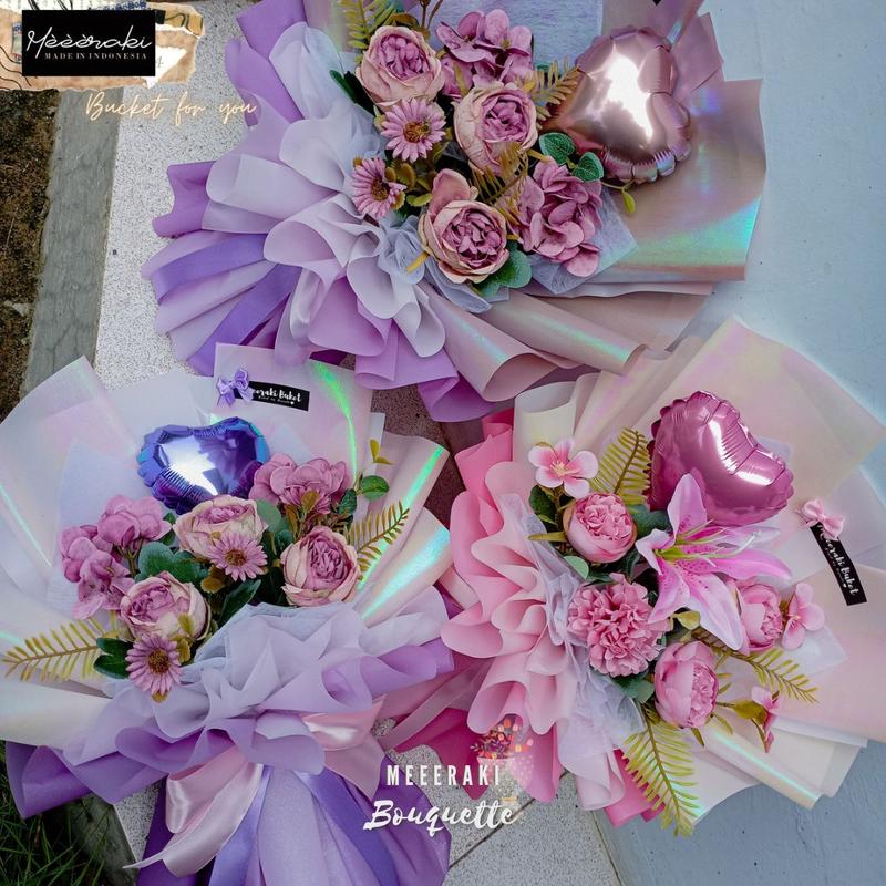 Buket Bunga Premium Bunga Artificial hologram || Bunga Palsu || Buket Hologram Berwarna Kertas Hologram 6