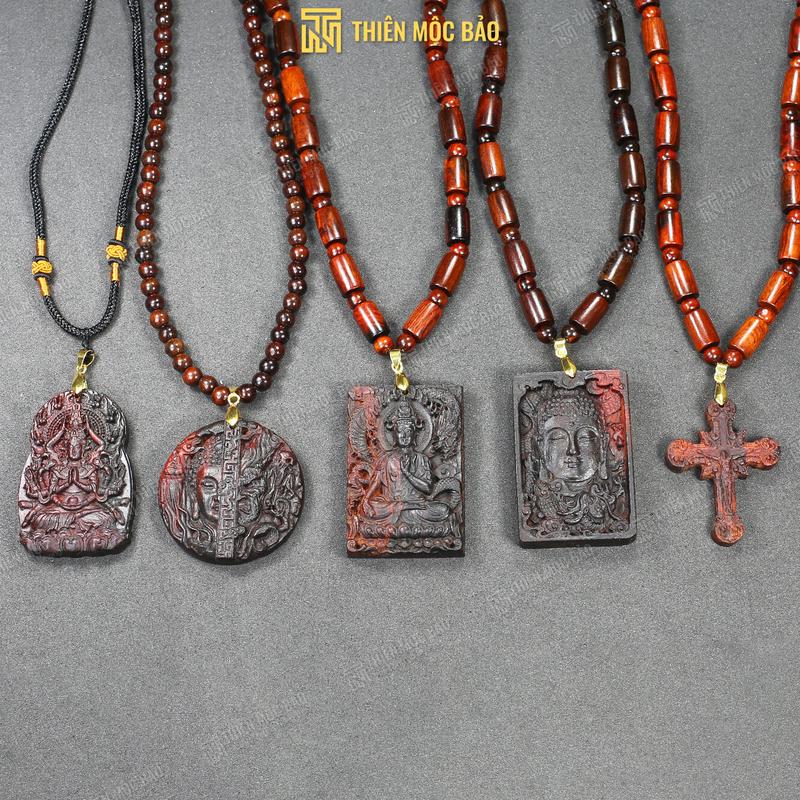 Dây chuyền gỗ Trắc Đỏ Đen may mắn, bình an, tài lộc - Vòng đeo cổ Mặt Phật, Thánh Giá cho nam và nữ | Thiên Mộc Bảo