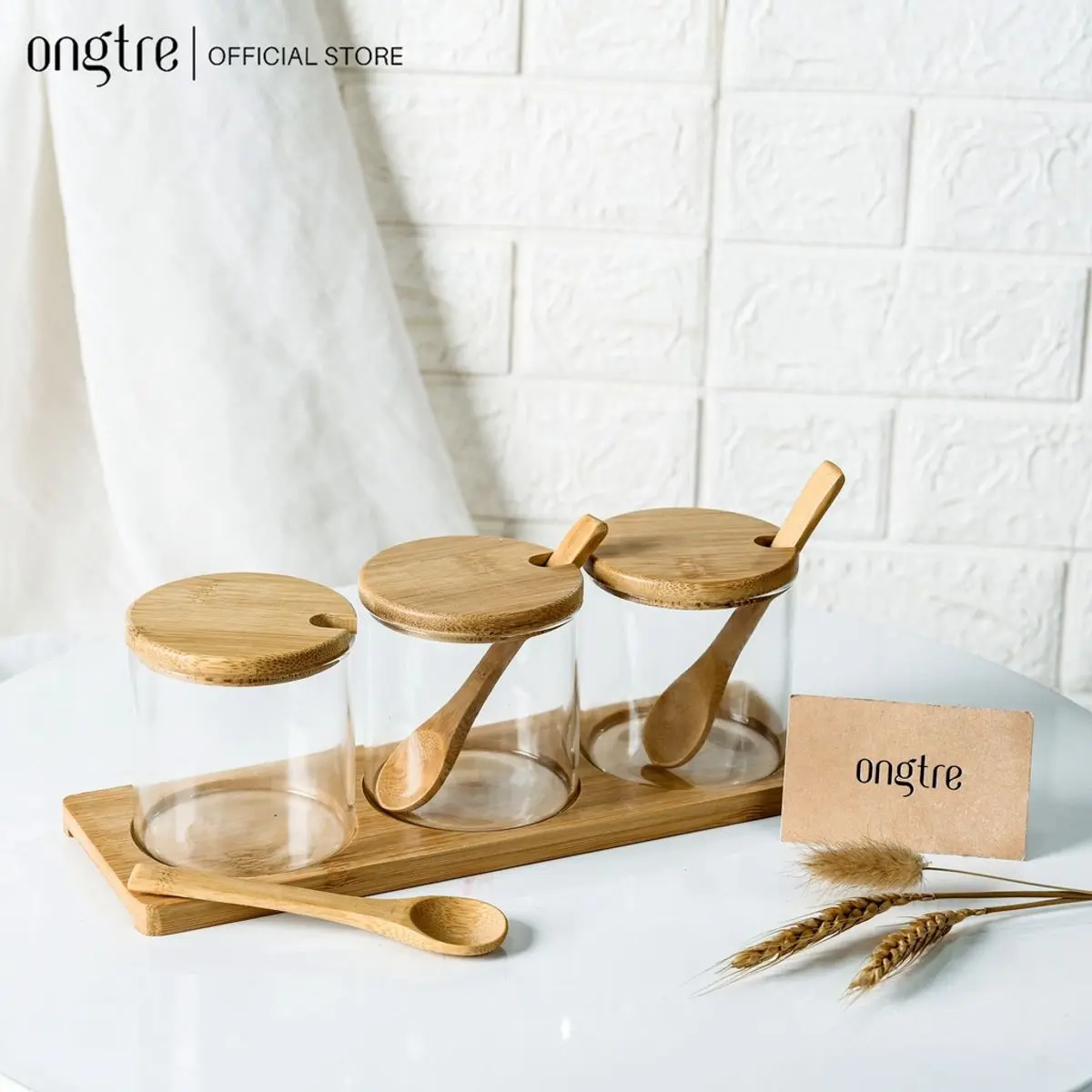 Hộp đựnġ gia vị thuỷ tinh nắp tre cao cấp ONGTRE xuất khẩu