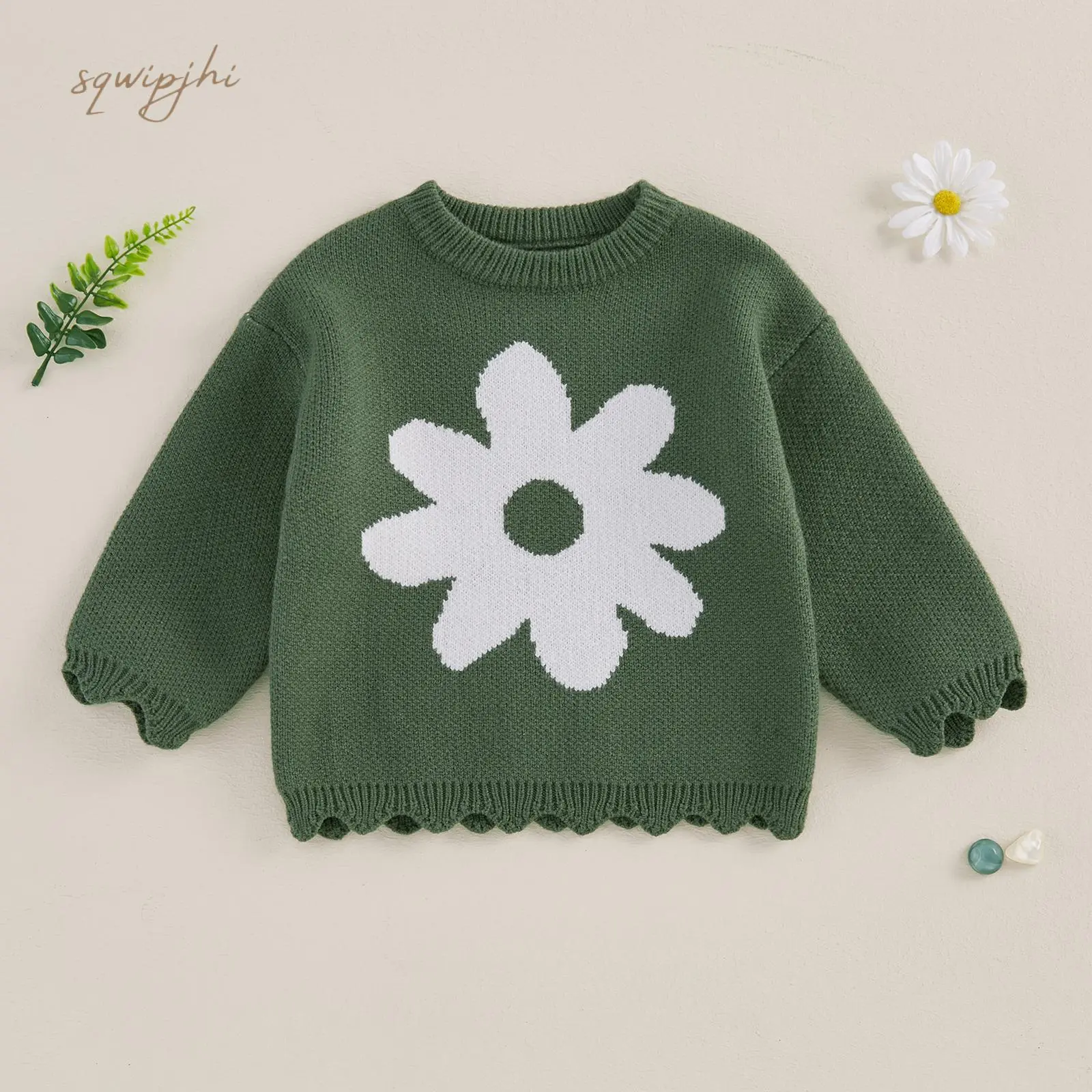 Kids Girls Sweater, Sweet Long Sleeve Crew Neck Flower Warm Winter Sweater Clothes