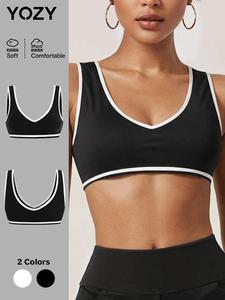 YOZY Women's Contrast Binding Sports Bra, 1 Count Breathable Comfortable High Stretch Sports Bra, Ladies Sportswear for Indoor Outdoor Wear