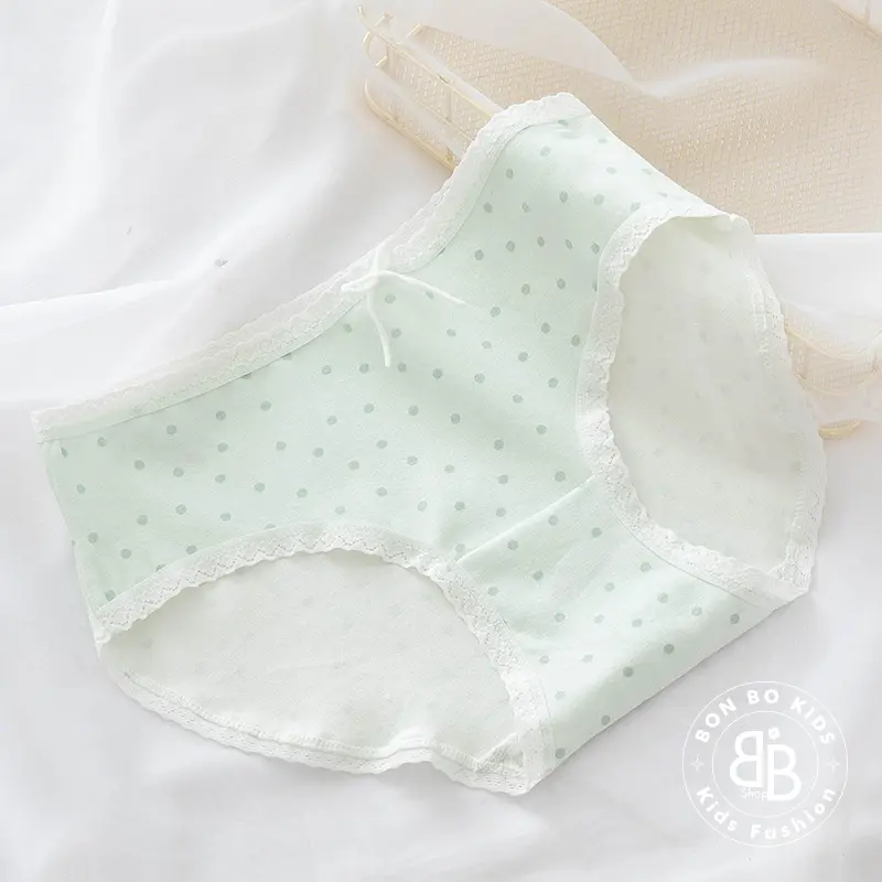 (Bon Bo Kids) Quần Chip Bé Gái Mẫu Chấm Bi Xanh, Quần Lót Bé Gái 32-60kg, Kháng Khuẩn, 100% Cotton an toàn cho bé 4