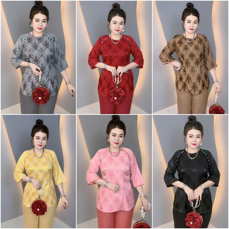 THIẾT KẾ BÀ BA CỔ TRÒN , tay lỡ quần dài, bộ gồm áo và quần, thiết kế sang trọng cho chị em phụ nữ.