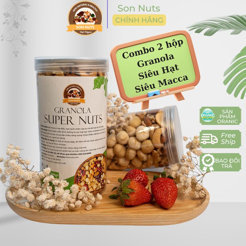 Combo 2 Hộp Granola Siêu Hạt Siêu Macca 0% yến mạch 0% hạt bí - Son Nuts Thức Ăn Food Hạt Ngũ Cốc