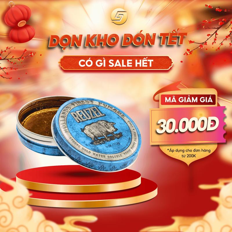 Sáp vuốt tóc Pomade gốc nước Reuzel Pomade Blue - Lợn xanh - 35g - 113g- 340g - Hỗ trợ Chăm Sóc Tóc - Tạo độ bóng lịch sự nam tính - Tặng kèm lược 3in1