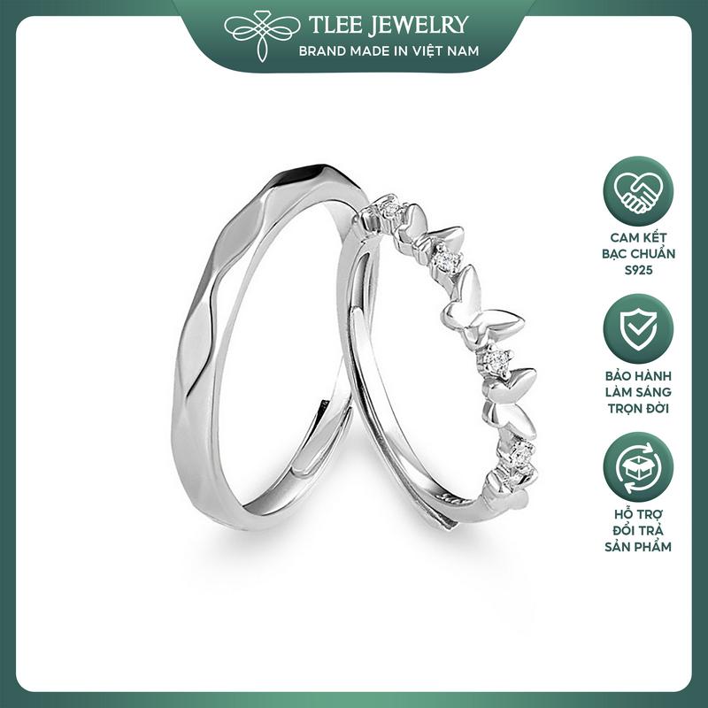  Nhẫn đôi bạc TLEE  hồ điệp uyên ương đính đá gắn kết TLEE JEWELRY ND0119 