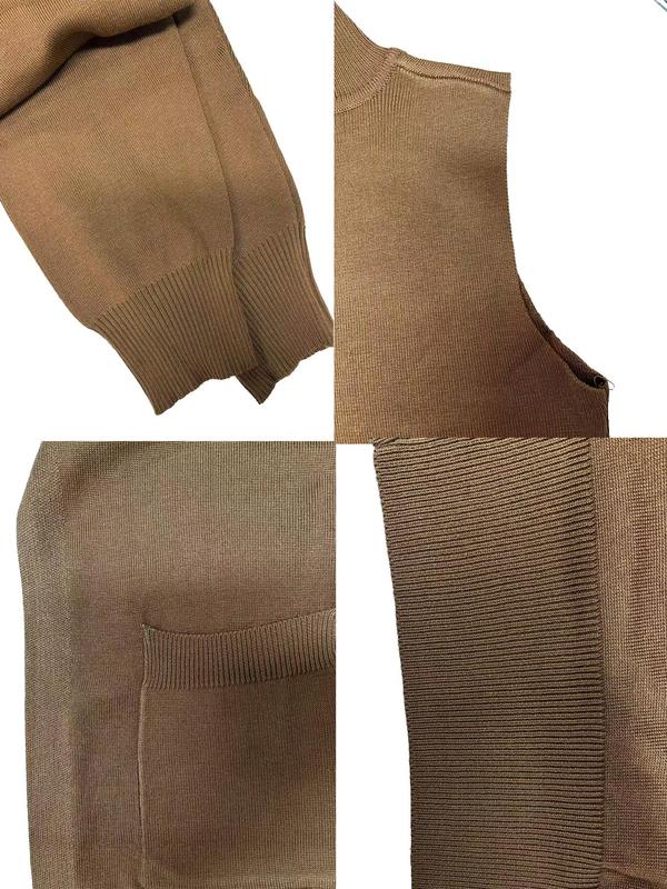 Women's Solid Color Open Front Cardigan & Drawstring Waist Pocket Pants & Mock Neck Tank Top Knit Set, Casual Fashion Cozy Three-piece Outfits for Daily Outdoor Wear, Women Clothes for Fall & Winter 6