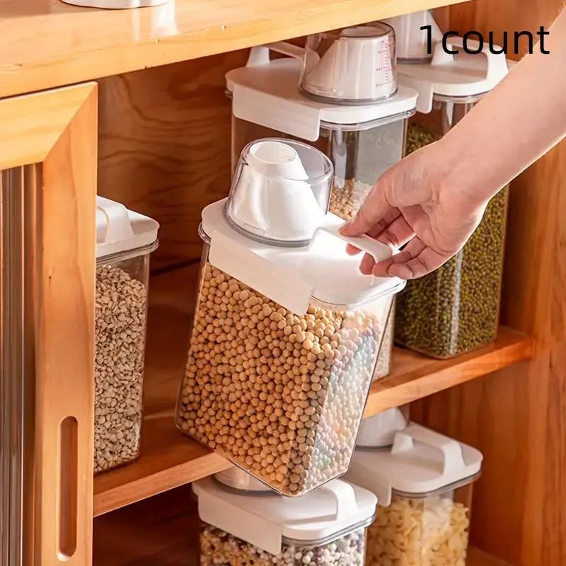 Clear Cereal Container with Cup, 1 Count Portable Rice Dispenser, Food Storage Container for Home Kitchen Supplies 0
