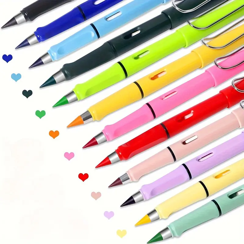 12 Colors Forever Pencil with Eraser, 12pcs Long Lasting Writing Infinity Pencil, Never Sharpen Everlasting Inkless Pencil for Sketch, Drawing 0