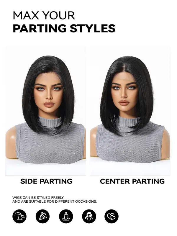 12 Inch Black Short Straight Wigs for Women, Gorgeous Fluffy Wigs without Bangs, Synthetic Wigs for Party, Daily Use 3