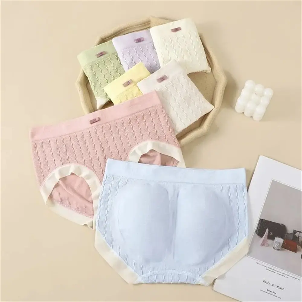 Pure Cotton Girls Underwear Wormwood Antibacterial Crotch Seamless Mid-waist Comfortable Breathable Cute Japanese Plus Size Triangle Shorts Head