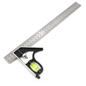 Penggaris Siku Tukang Waterpas 12" Alat Ukur Sudut 30 cm Stainless Steel & Cast Aluminium Handle Dilengkapi Marker Besi Dan Waterpass